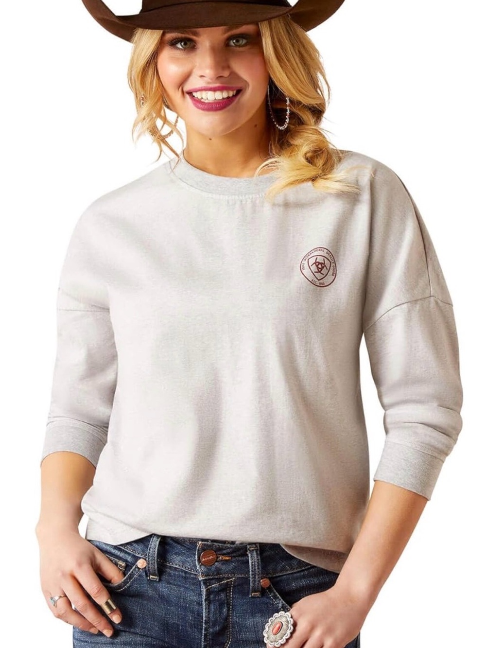 ARIAT Women's True West Oversized Tee - Heather Grey, 1X